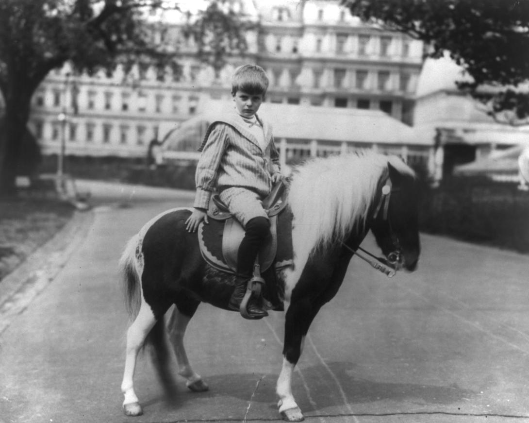 Johnston, Frances Benjamin, photographer. Archie Roosevelt on pony, "Algonquin". Washington D.C, 1902.